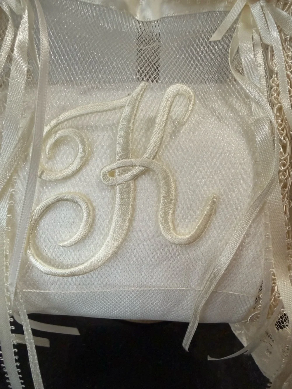 Hand Crafted Cream Lace K Monogram Hand Towel & Toilet Paper Holder